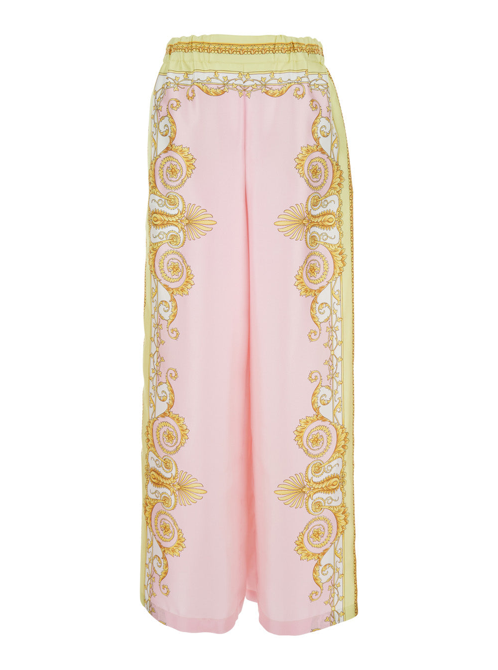 Versace Women Multicolor Pants With Elasticated Waist And All-Over Baroque Print In Silk For Women