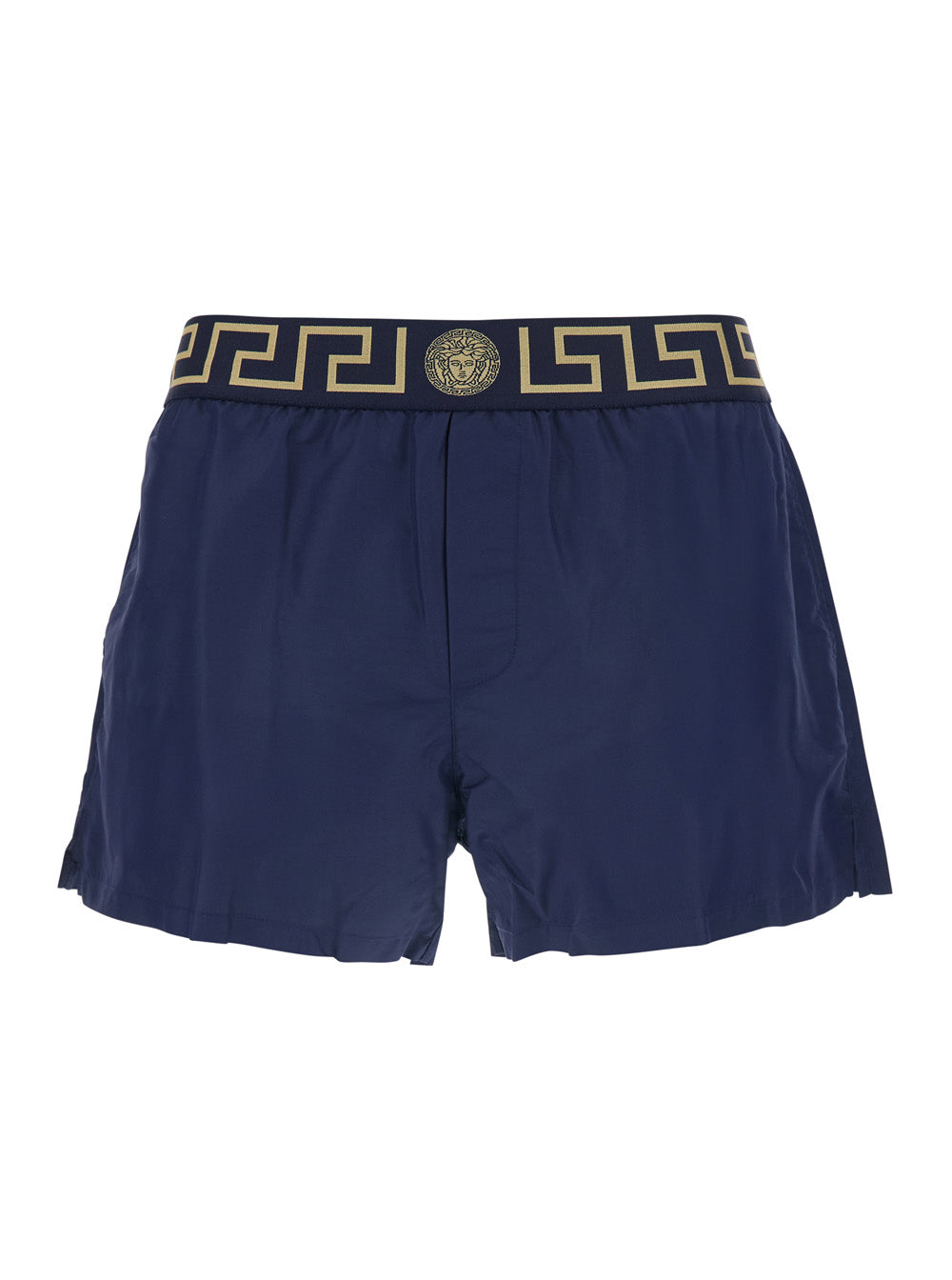 Versace Men Blue Swimsuit Shorts With Greca Detail In Tech Fabric Man VERSACE