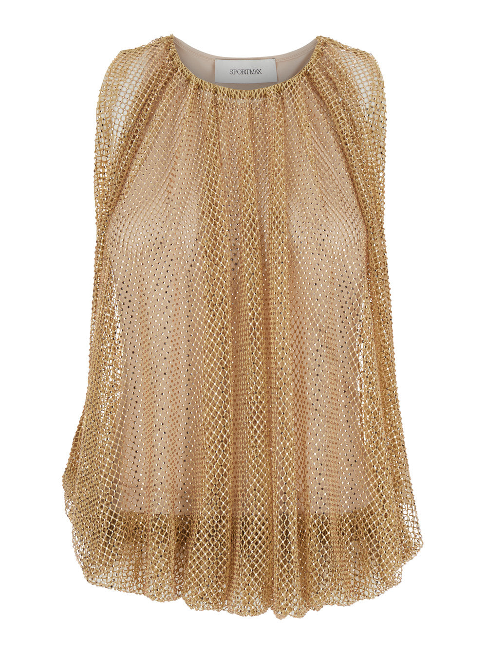 Sportmax Women Top With Mesh Design And All-Over Applied Rhinestones In Beige Fabric For Women SPORTMAX