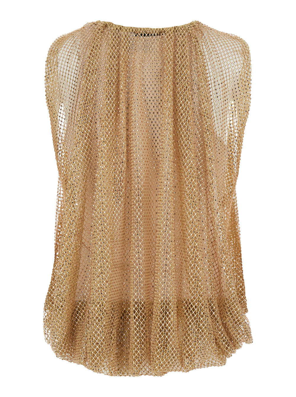 Sportmax Women Top With Mesh Design And All-Over Applied Rhinestones In Beige Fabric For Women SPORTMAX