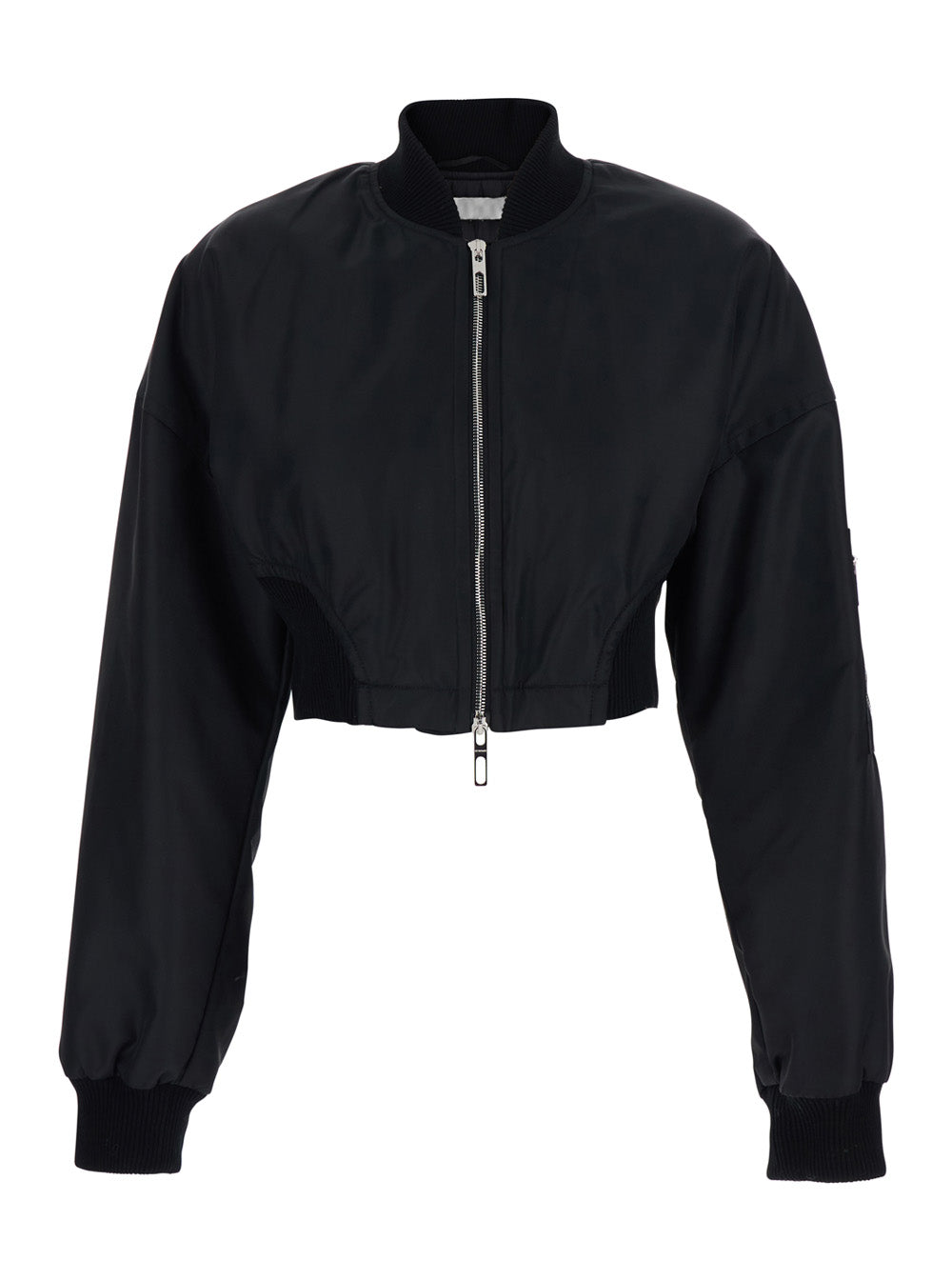 Sportmax Women Crop Jacket "Crop Jacket" With Bomber Collar And Pocket On Sleeve In Black Tech Fabric For Women SPORTMAX