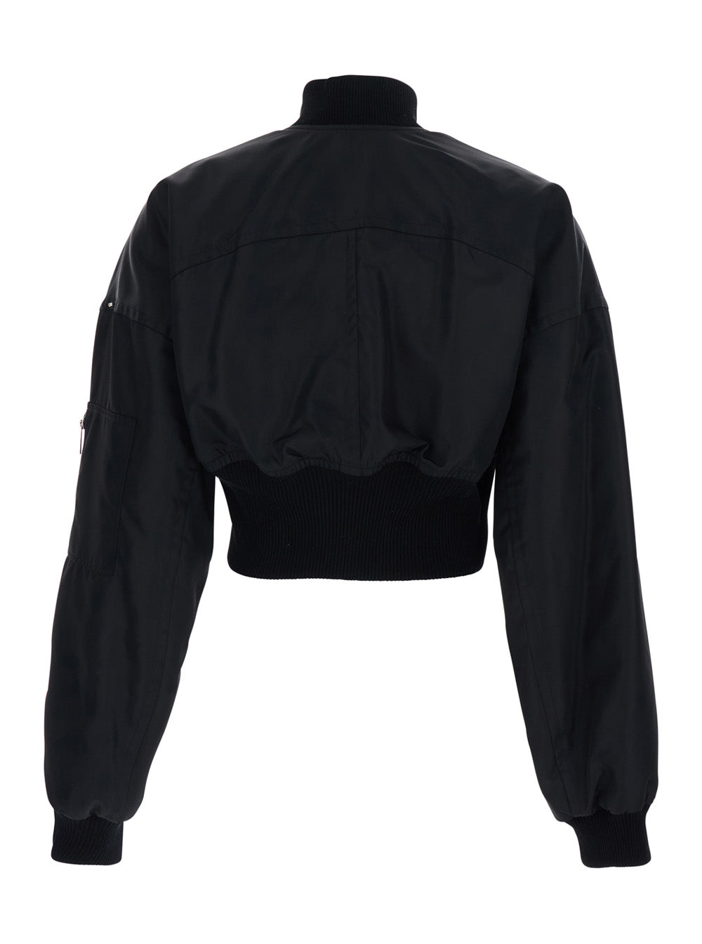 Sportmax Women Crop Jacket "Crop Jacket" With Bomber Collar And Pocket On Sleeve In Black Tech Fabric For Women SPORTMAX