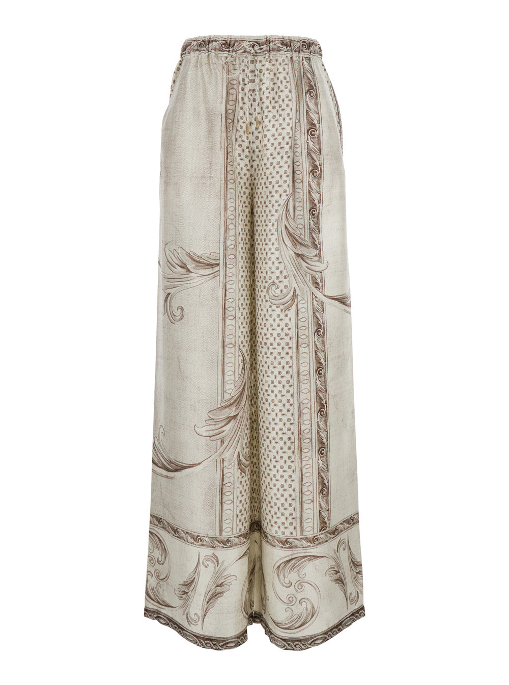 Max Mara Women Beige 'Rive' Pants With All-Over Geometric Print In Silk For Women MAX MARA
