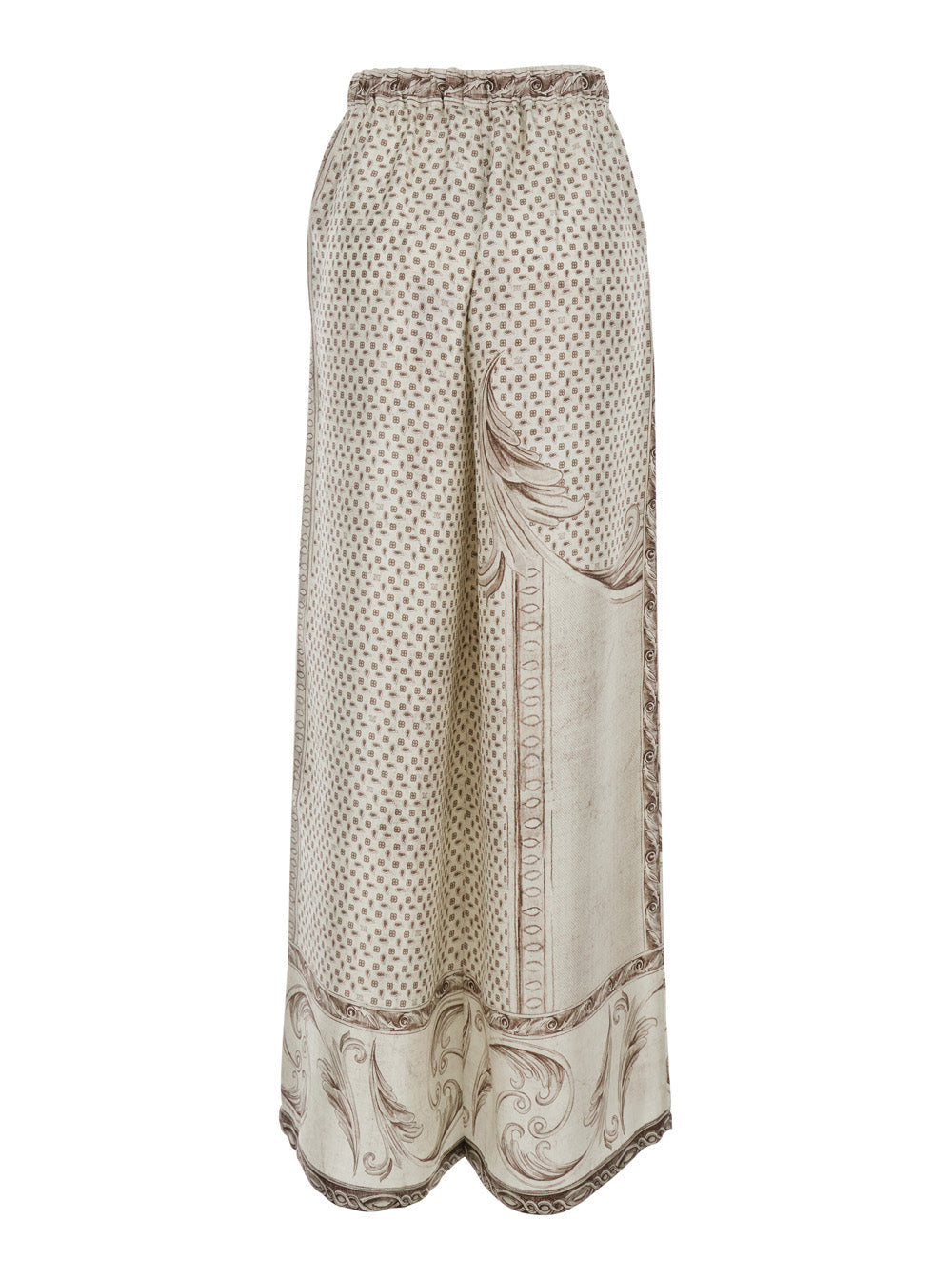 Max Mara Women Beige 'Rive' Pants With All-Over Geometric Print In Silk For Women MAX MARA