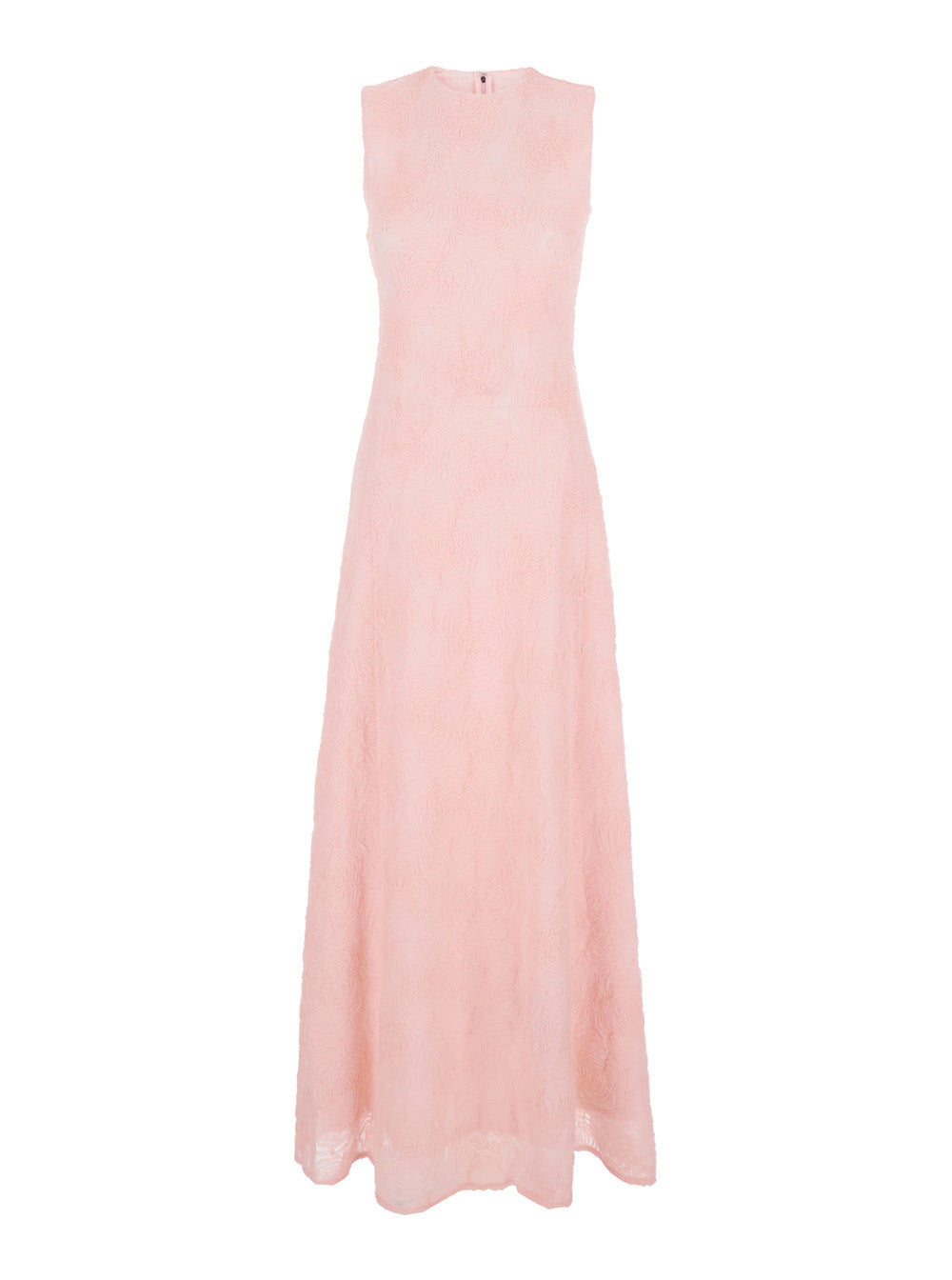 Rotate Women Long 'Crew Neck' Dress With All-Over Embroidery And Zip Closure At The Back In Stretch Tech Fabric Pink Women ROTATE