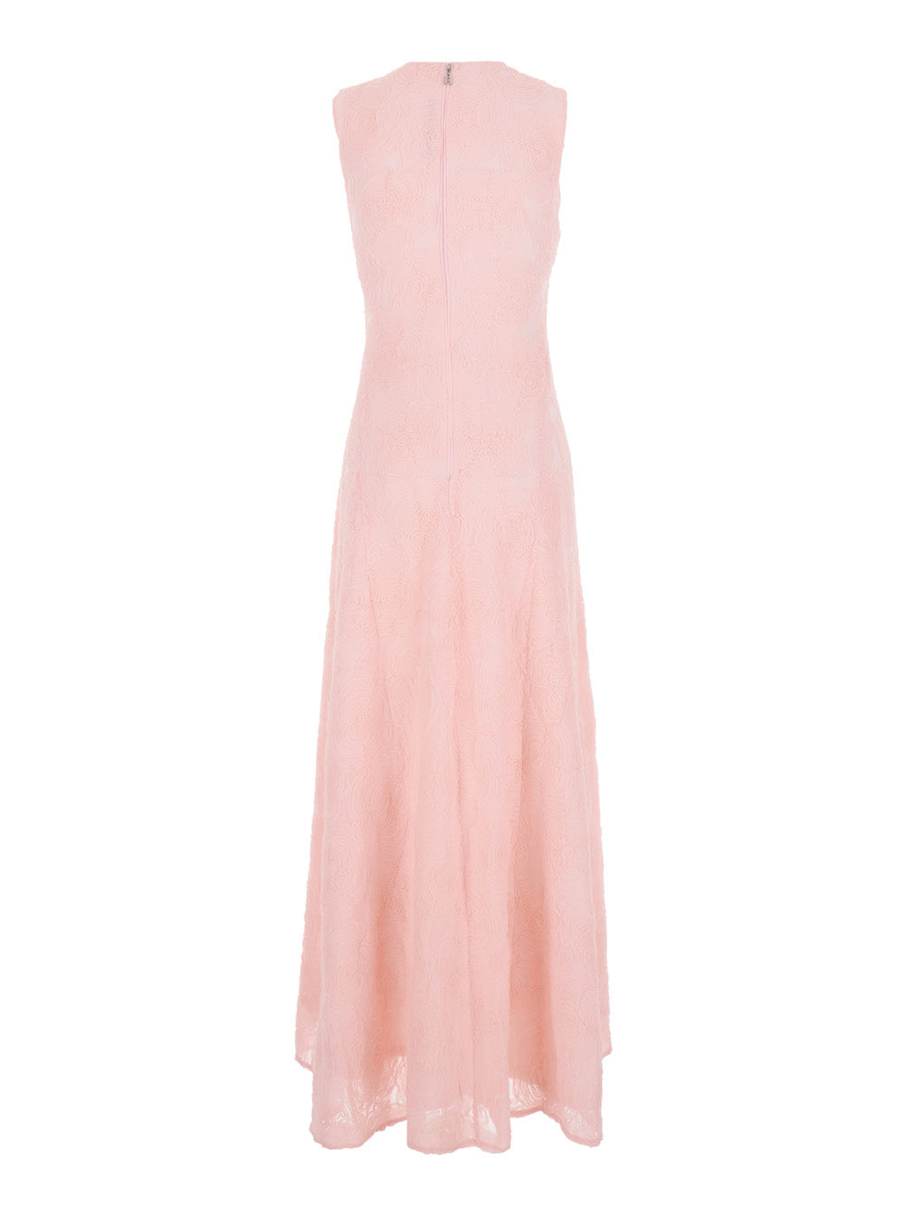 Rotate Women Long 'Crew Neck' Dress With All-Over Embroidery And Zip Closure At The Back In Stretch Tech Fabric Pink Women ROTATE
