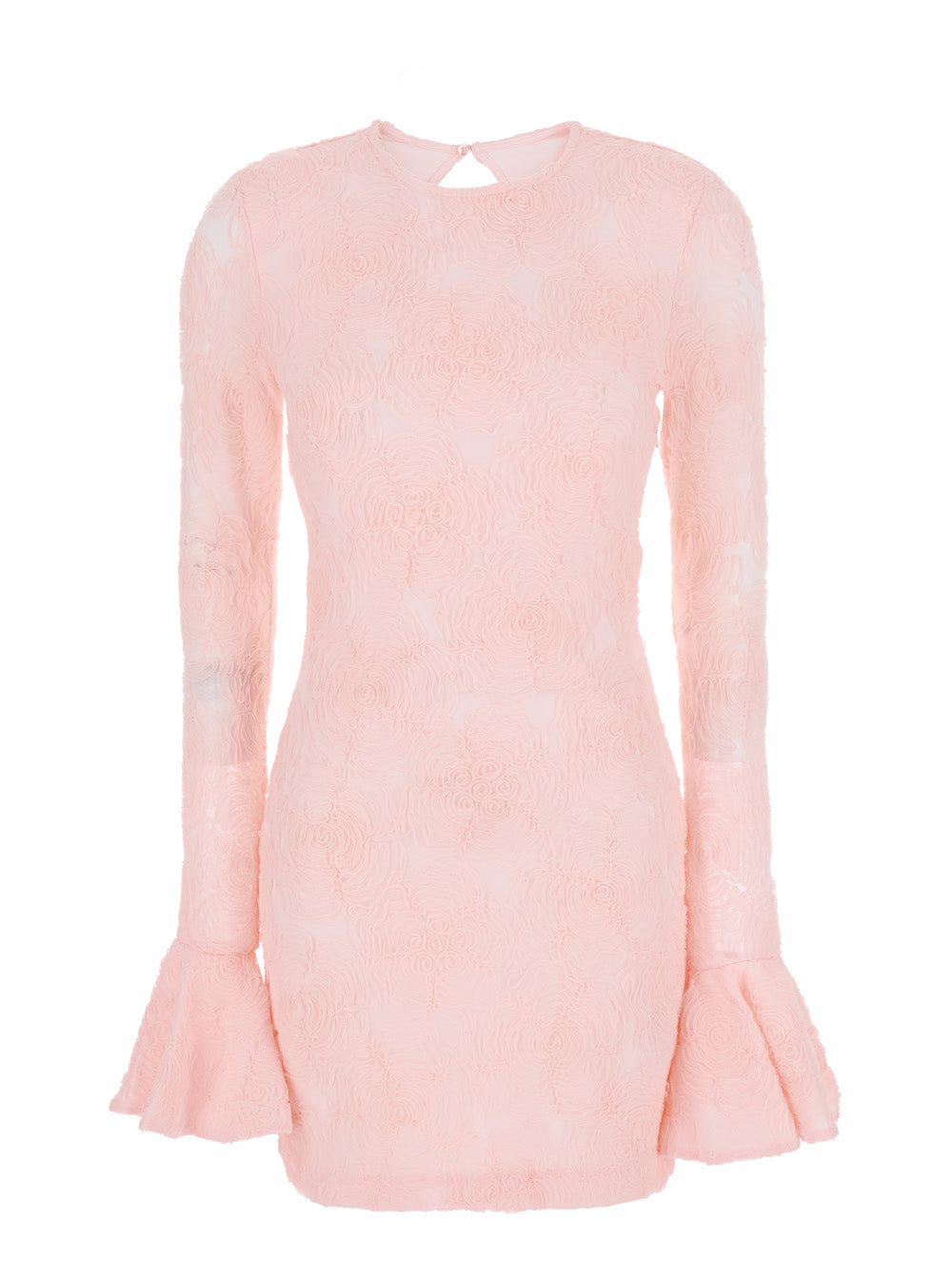 Rotate Women Dress With Drop Neckline On The Back And All-Over Embroidered Floral Motif In Pink Fabric For Women