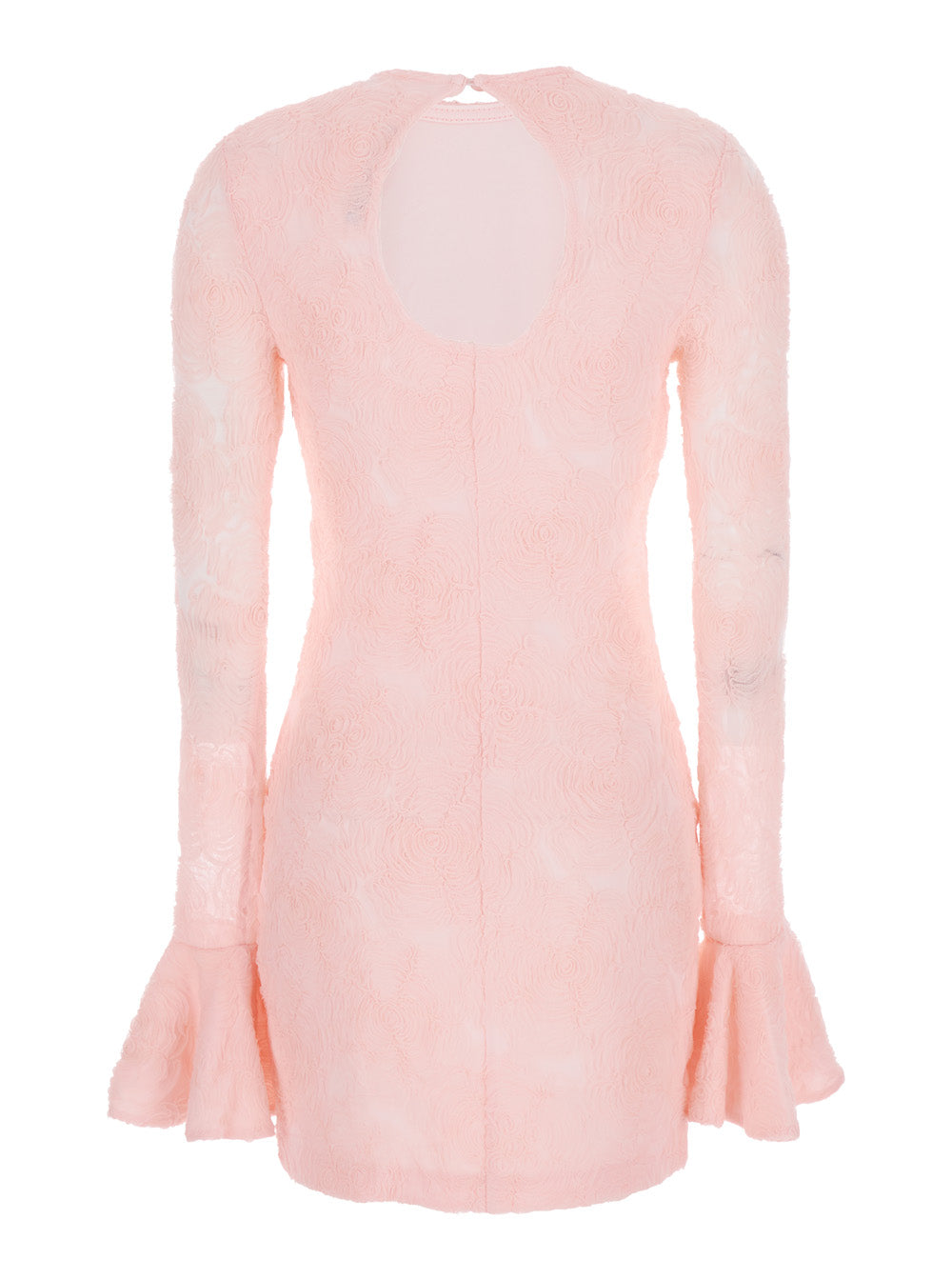 Rotate Women Dress With Drop Neckline On The Back And All-Over Embroidered Floral Motif In Pink Fabric For Women