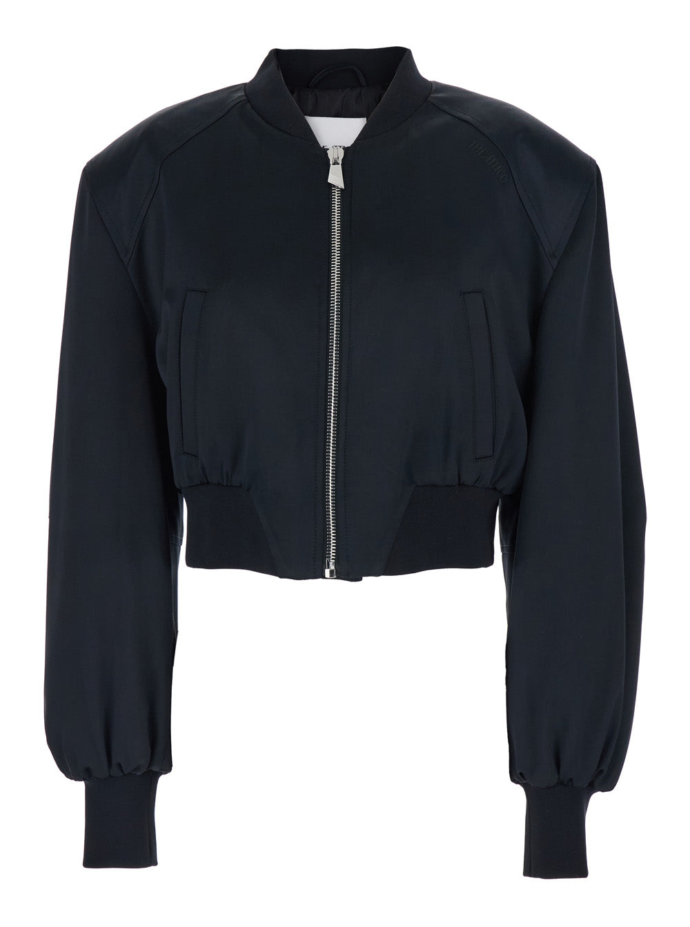 The Attico Women Black Cropped Bomber Jacket With Tonal Logo Lettering Embroidery On The Front In Viscose Woman THE ATTICO