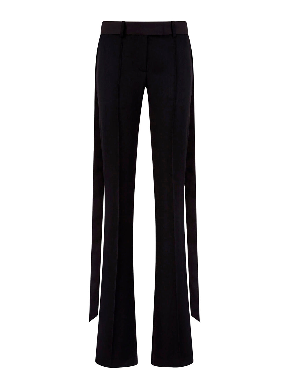 The Attico Women Black Wide Leg Pants With Oversized Band Detail In Wool For Women THE ATTICO