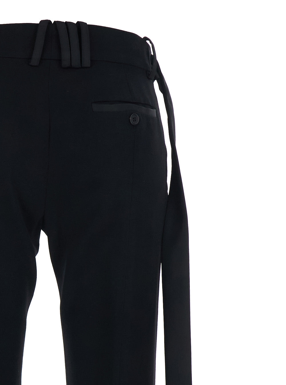 The Attico Women Black Wide Leg Pants With Oversized Band Detail In Wool For Women THE ATTICO