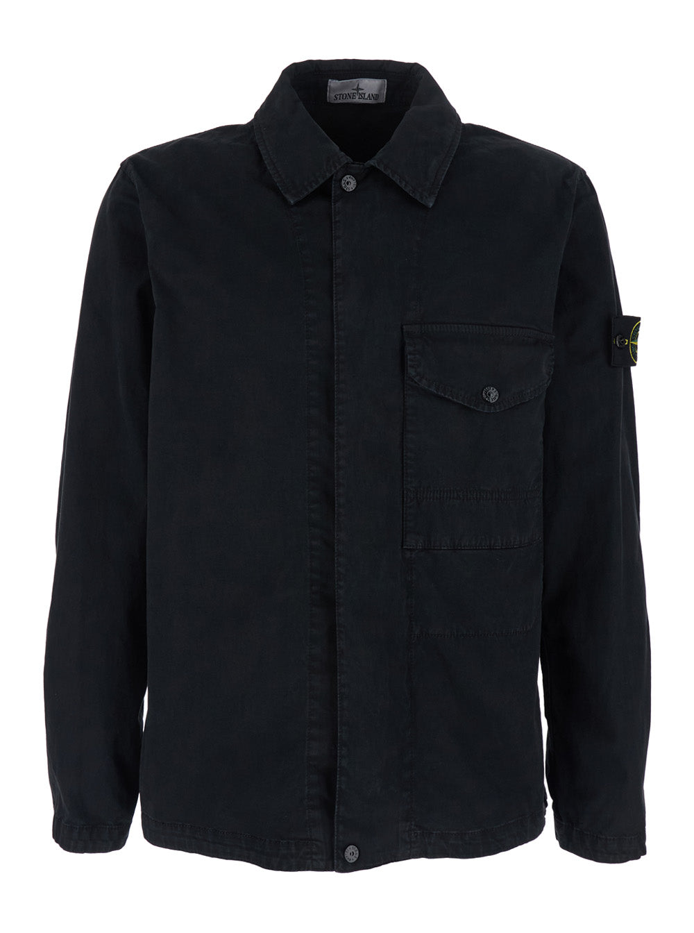 Stone Island Men Black Jacket With Classic Collar And Logo Patch On Sleeve In Cotton For Men STONE ISLAND