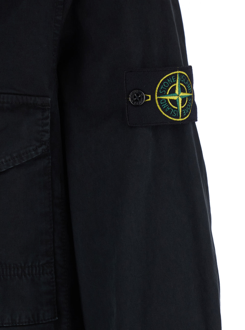 Stone Island Men Black Jacket With Classic Collar And Logo Patch On Sleeve In Cotton For Men STONE ISLAND