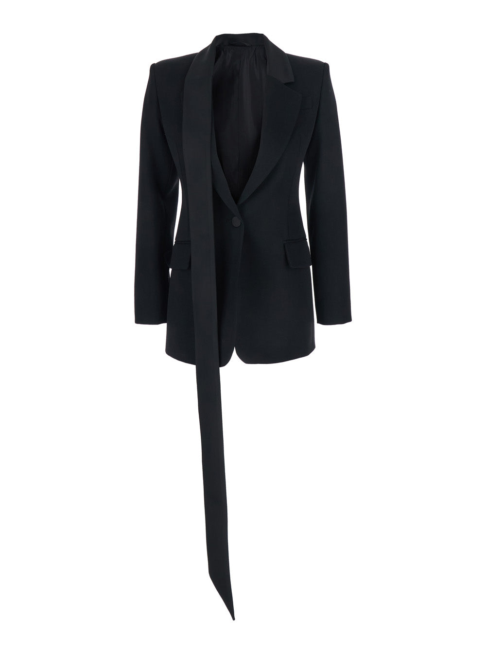 The Attico Women Black Single-Breasted Jacket With Notched Revers And Oversized Strap Detail In Wool For Women THE ATTICO