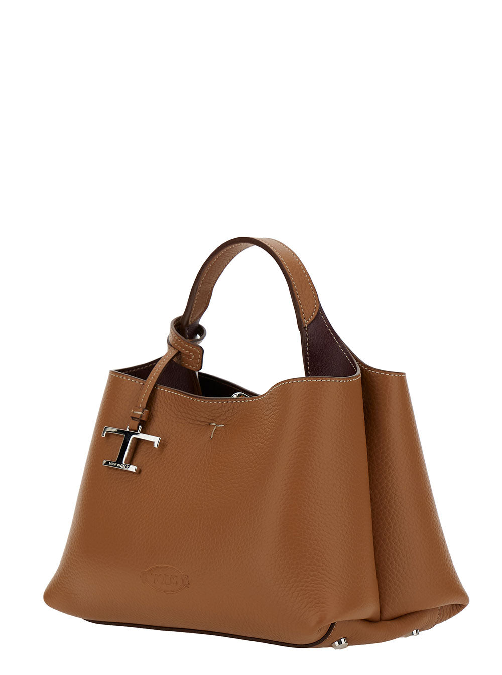 Tod's Women Micro Beige Handbag With Embossed Logo And T Timeless Pendant In Grain Leather Woman TOD'S