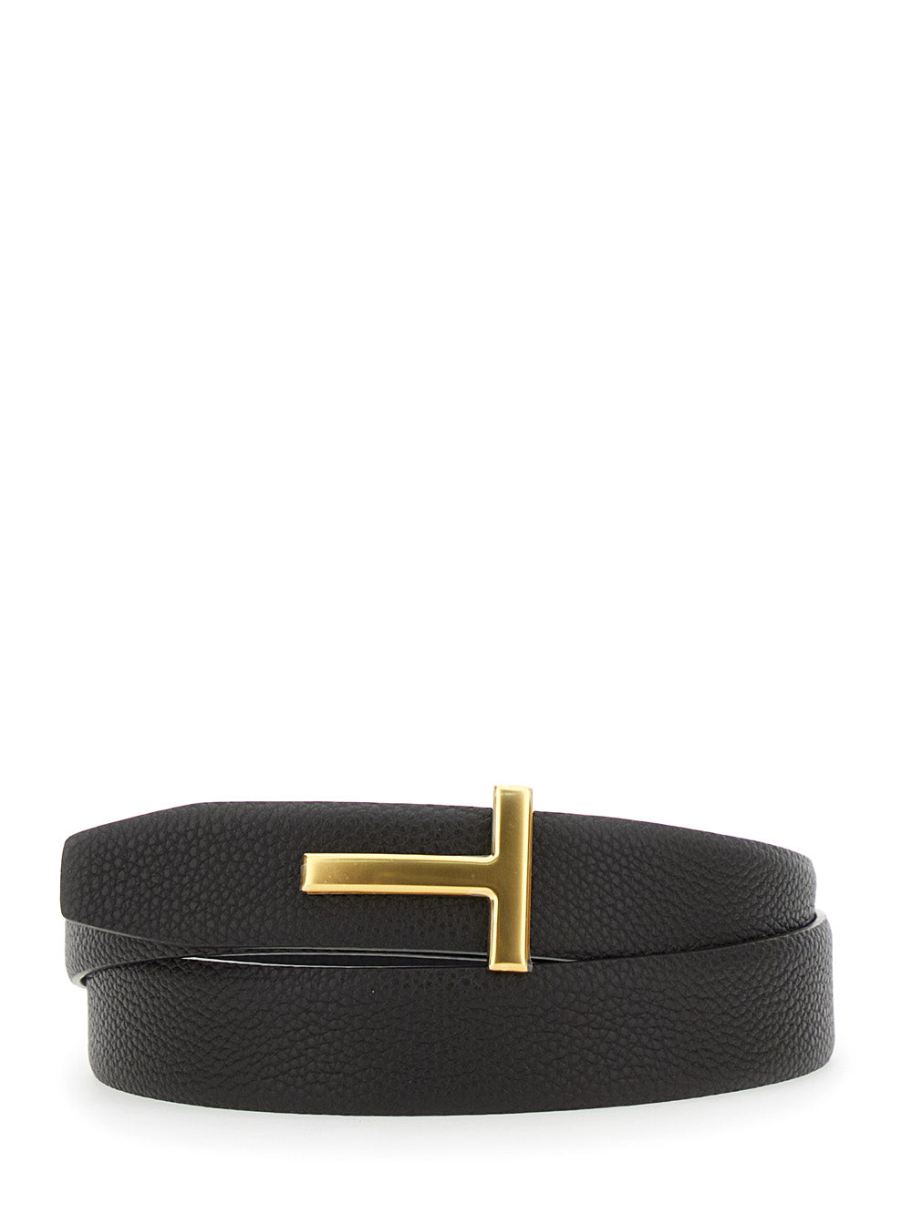 Tom Ford Men Brown Reversible Belt With T Buckle On The Front In Grained Leather For Men TOM FORD