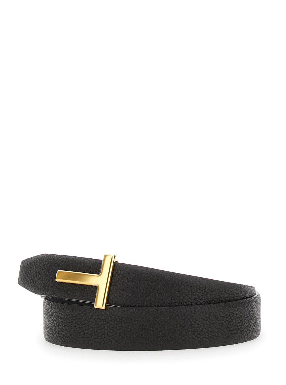 Tom Ford Men Brown Reversible Belt With T Buckle On The Front In Grained Leather For Men TOM FORD