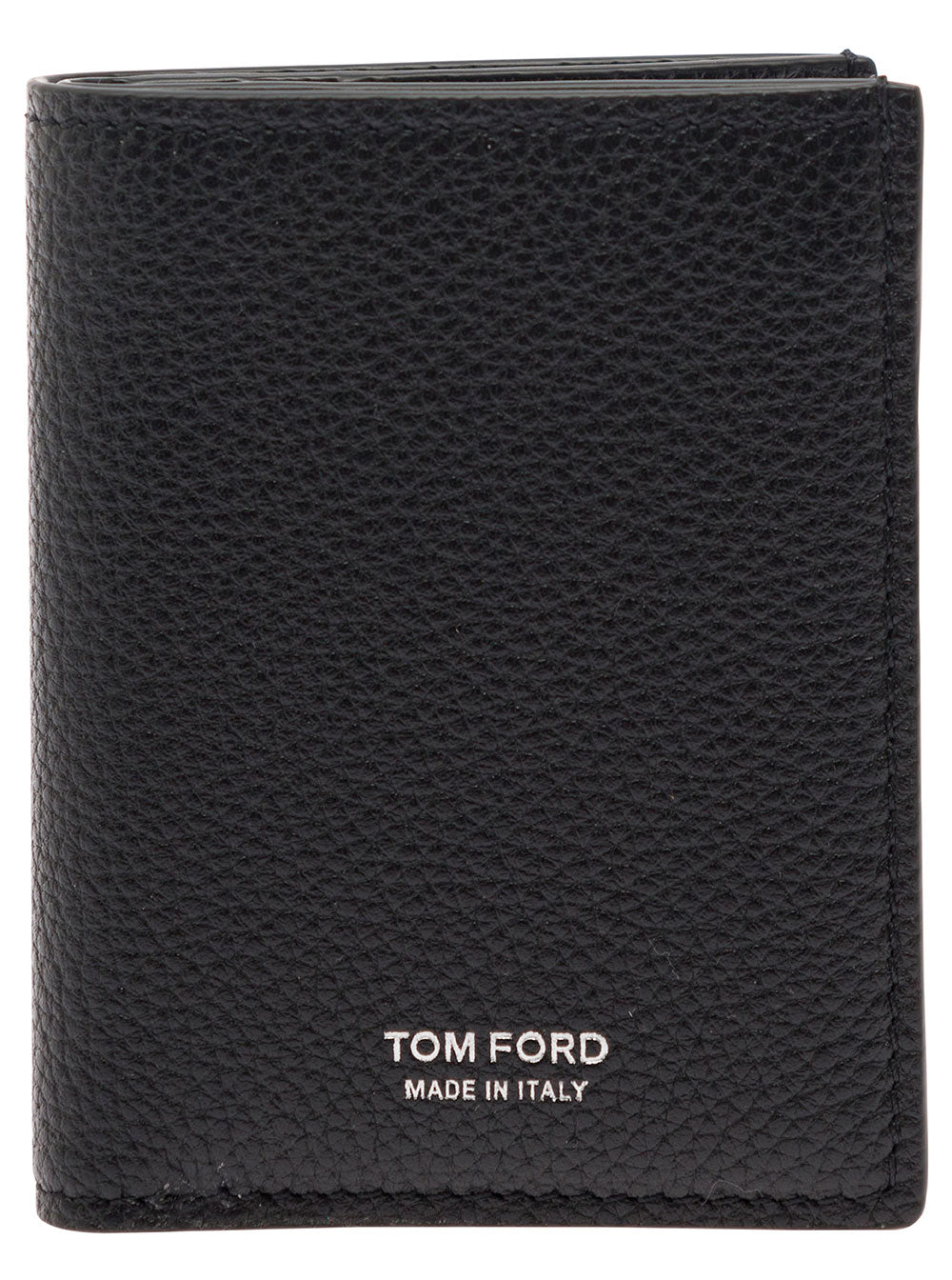 Tom Ford Men Black Card-Wallet With Embossed Logo In Hammered Leather Man TOM FORD