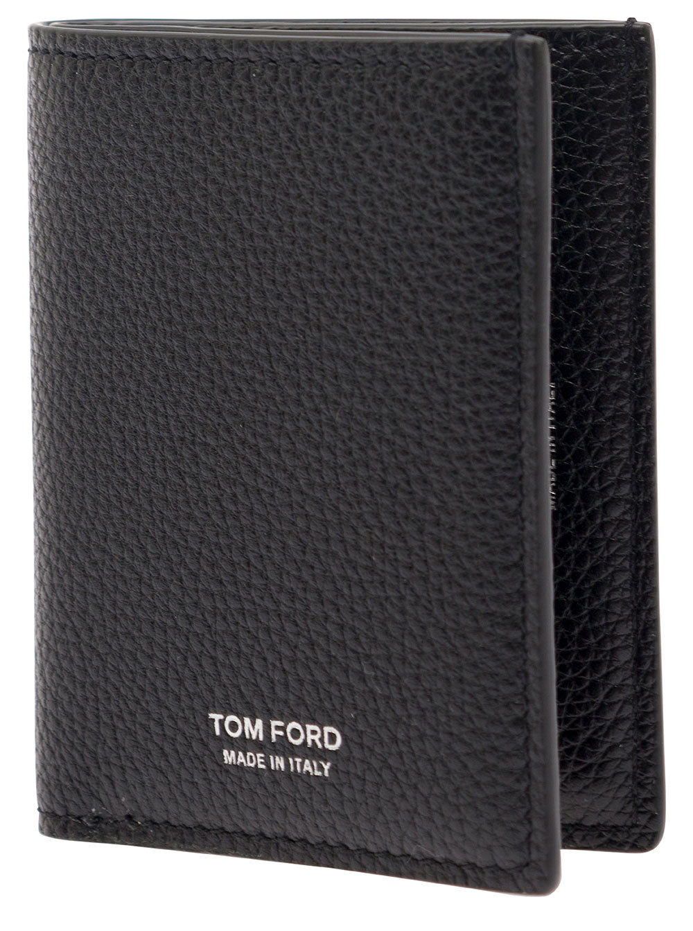 Tom Ford Men Black Card-Wallet With Embossed Logo In Hammered Leather Man TOM FORD