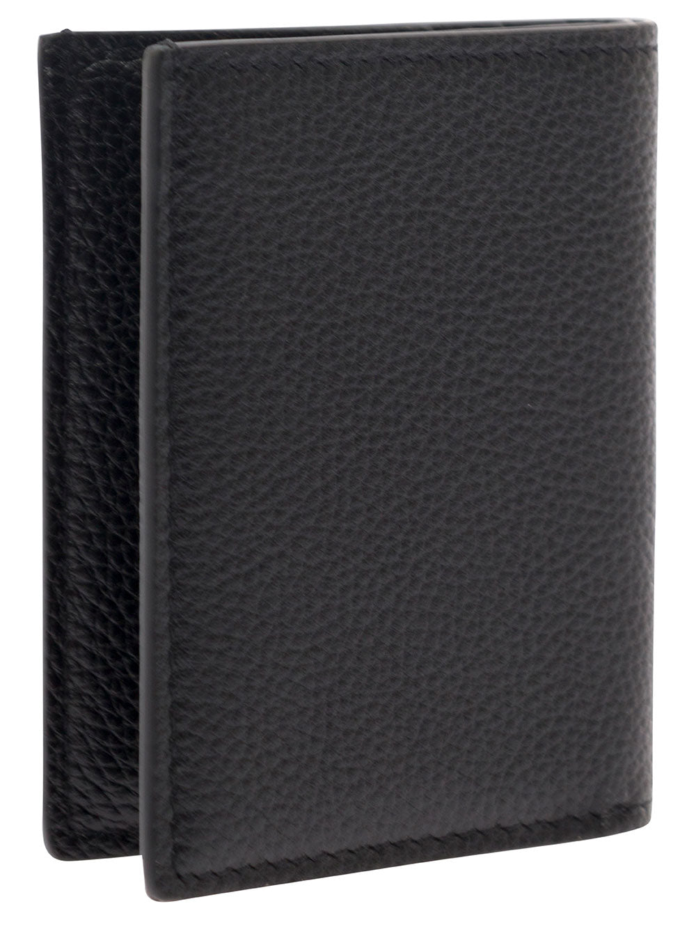 Tom Ford Men Black Card-Wallet With Embossed Logo In Hammered Leather Man TOM FORD