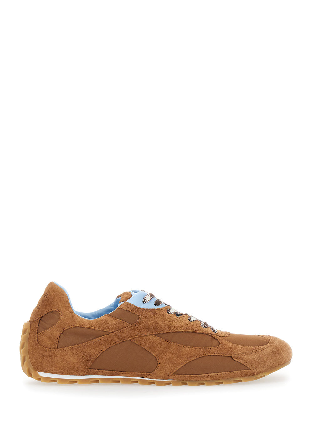Bottega Veneta Men 'Orbit Flash' Brown Sneaker With Logo Lettering Detail On The Pull-Tab In Suede And Tech Fabric For Men BOTTEGA VENETA