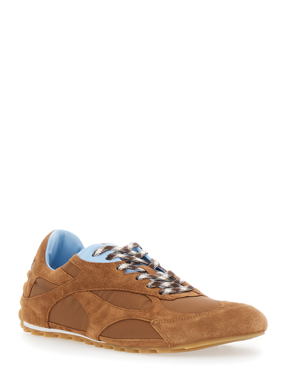 Bottega Veneta Men 'Orbit Flash' Brown Sneaker With Logo Lettering Detail On The Pull-Tab In Suede And Tech Fabric For Men BOTTEGA VENETA