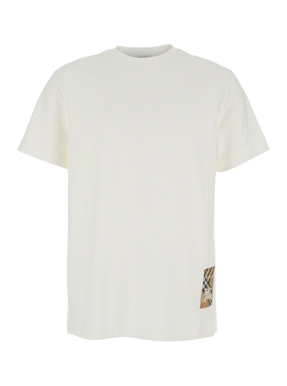 Burberry Men White T-Shirt With Logo Patch With Check Motif On The Front In Cotton Man BURBERRY
