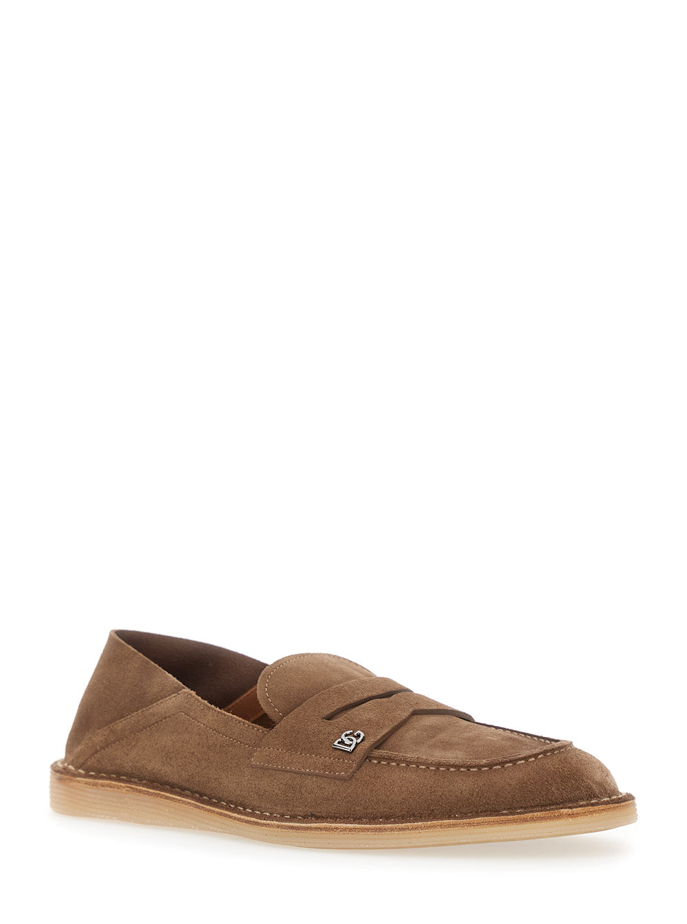Dolce & Gabbana Men 'Florio' Brown Loafers With Dg Logo Detail On The Side In Suede Man DOLCE & GABBANA
