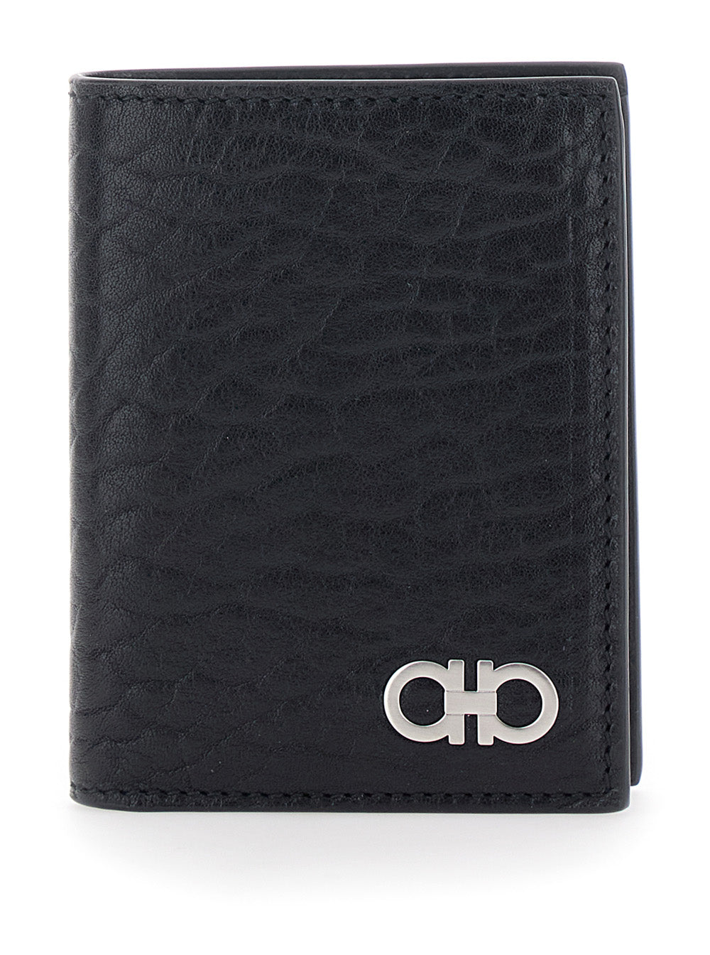 Ferragamo Men Black Bi-Fold Wallet With Gancini Plaque On The Front In Leather Man FERRAGAMO