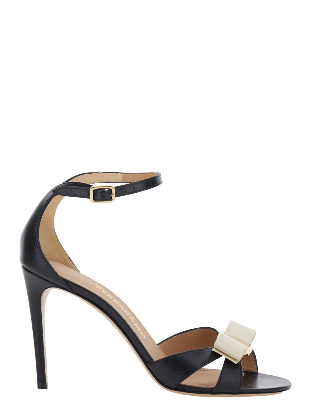 Ferragamo Women 'Vara' Black Heel Sandal With Bow Detail On The Front In Leather Woman FERRAGAMO