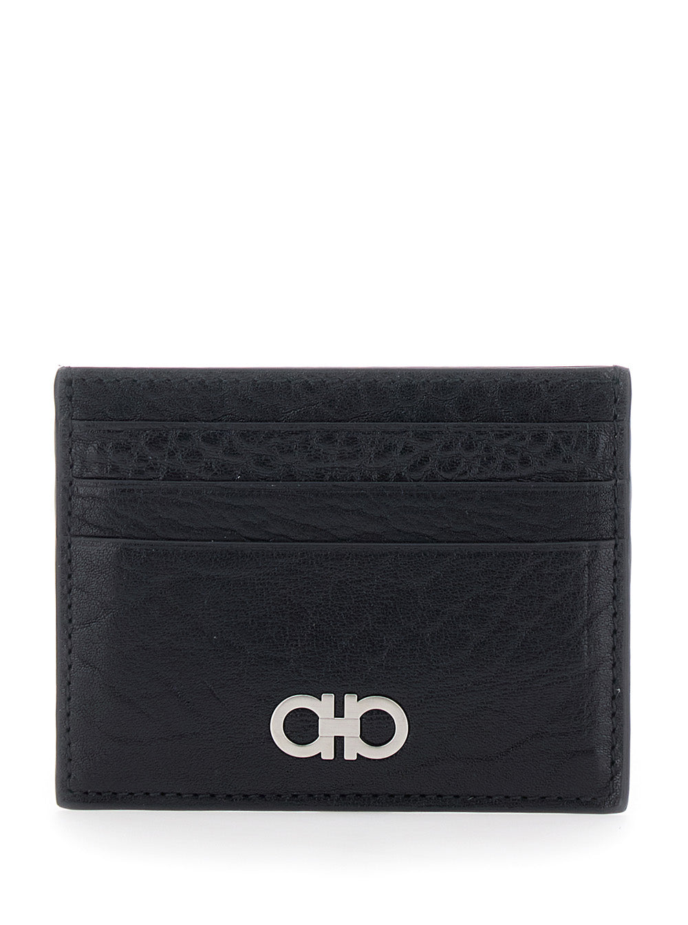 Ferragamo Men Black Card Holder With Gancini Plaque On The Front In Leather Man FERRAGAMO