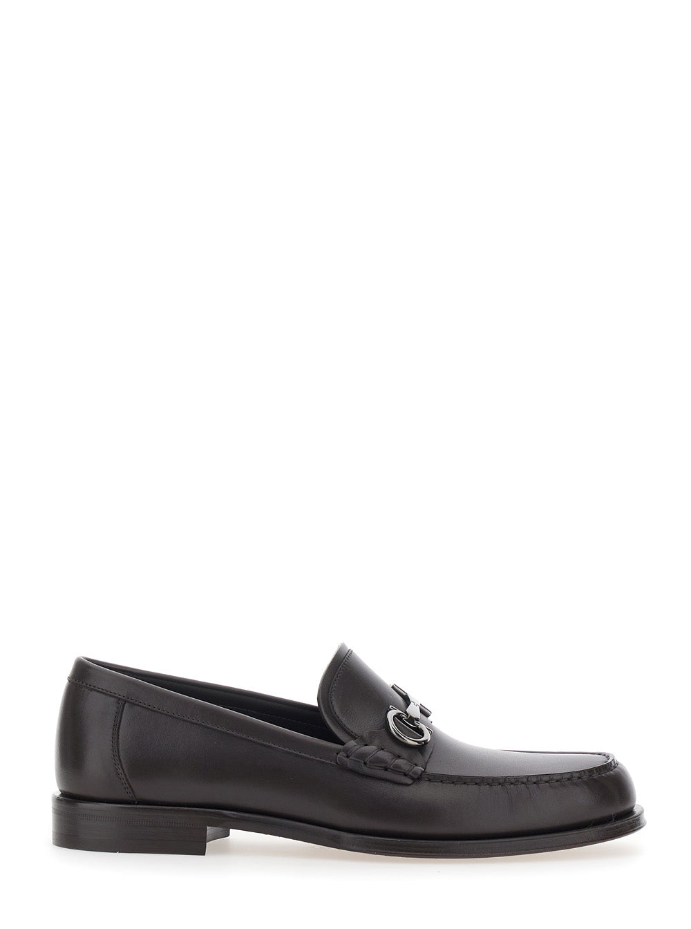 Ferragamo Men Brown Loafers With Metallic Gancini Detail On The Front In Leather Man FERRAGAMO