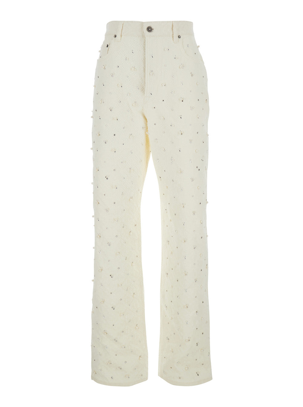 Golden Goose Women White Jeans With Belt Loops And All-Over Crystal Decoration In Denim For Women GOLDEN GOOSE