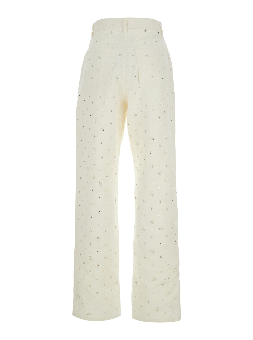 Golden Goose Women White Jeans With Belt Loops And All-Over Crystal Decoration In Denim For Women GOLDEN GOOSE