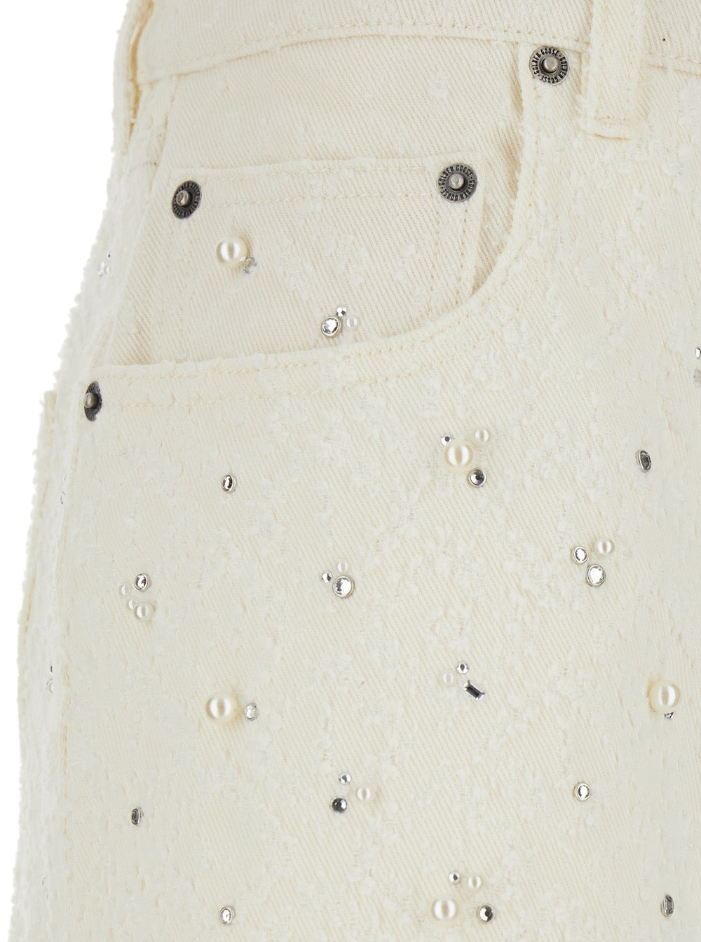 Golden Goose Women White Jeans With Belt Loops And All-Over Crystal Decoration In Denim For Women GOLDEN GOOSE