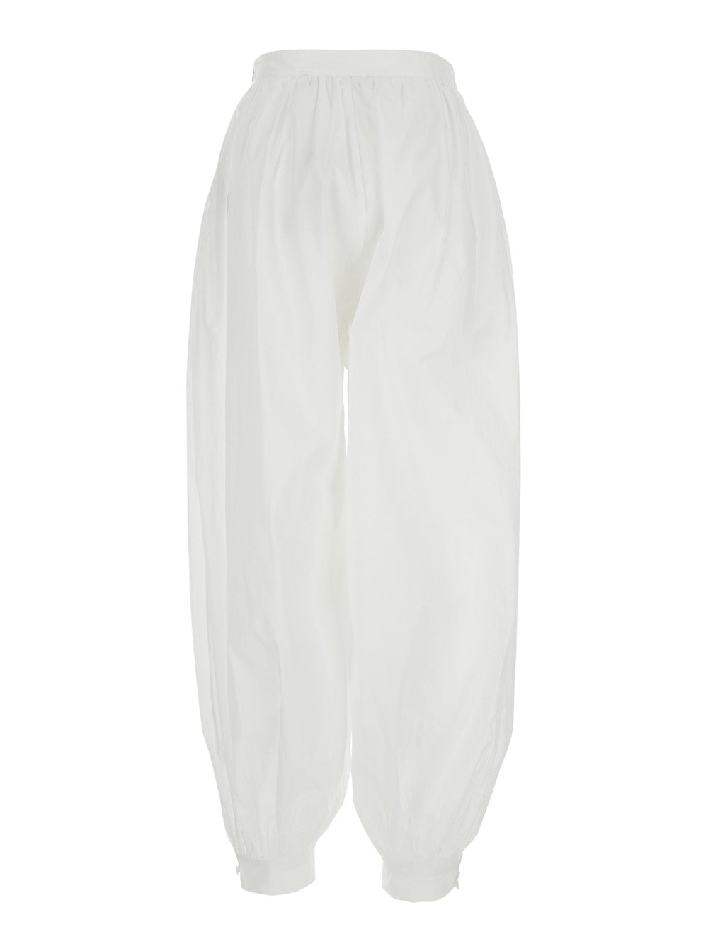 Rotate Women White Crop Pants With Elastic Waist And Balloon Design In Cotton Woman ROTATE
