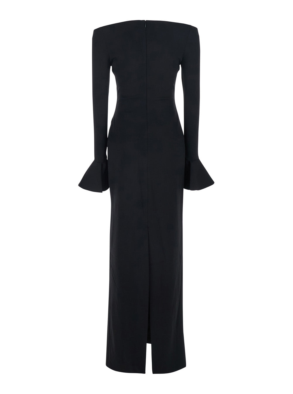 Solace London Women Long Dress 'Anica' With Square Neckline And Flared Cuffs In Black Fabric For Women SOLACE LONDON