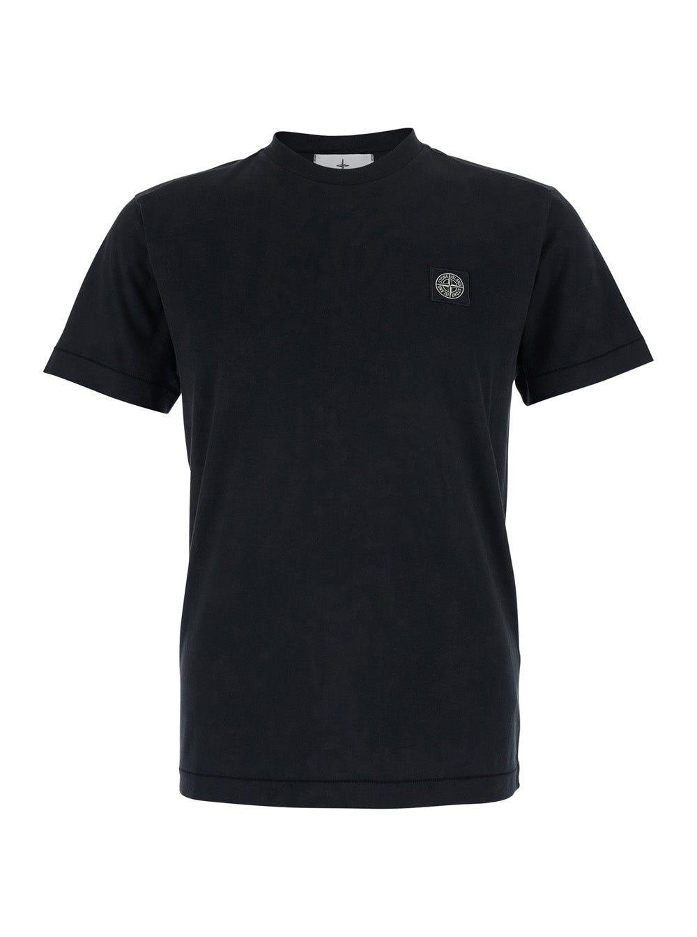 Stone Island Men Black Crew Neck T-Shirt With Logo Patch On The Front In Cotton For Men STONE ISLAND