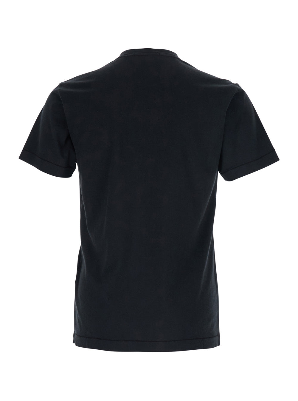 Stone Island Men Black Crew Neck T-Shirt With Logo Patch On The Front In Cotton For Men STONE ISLAND