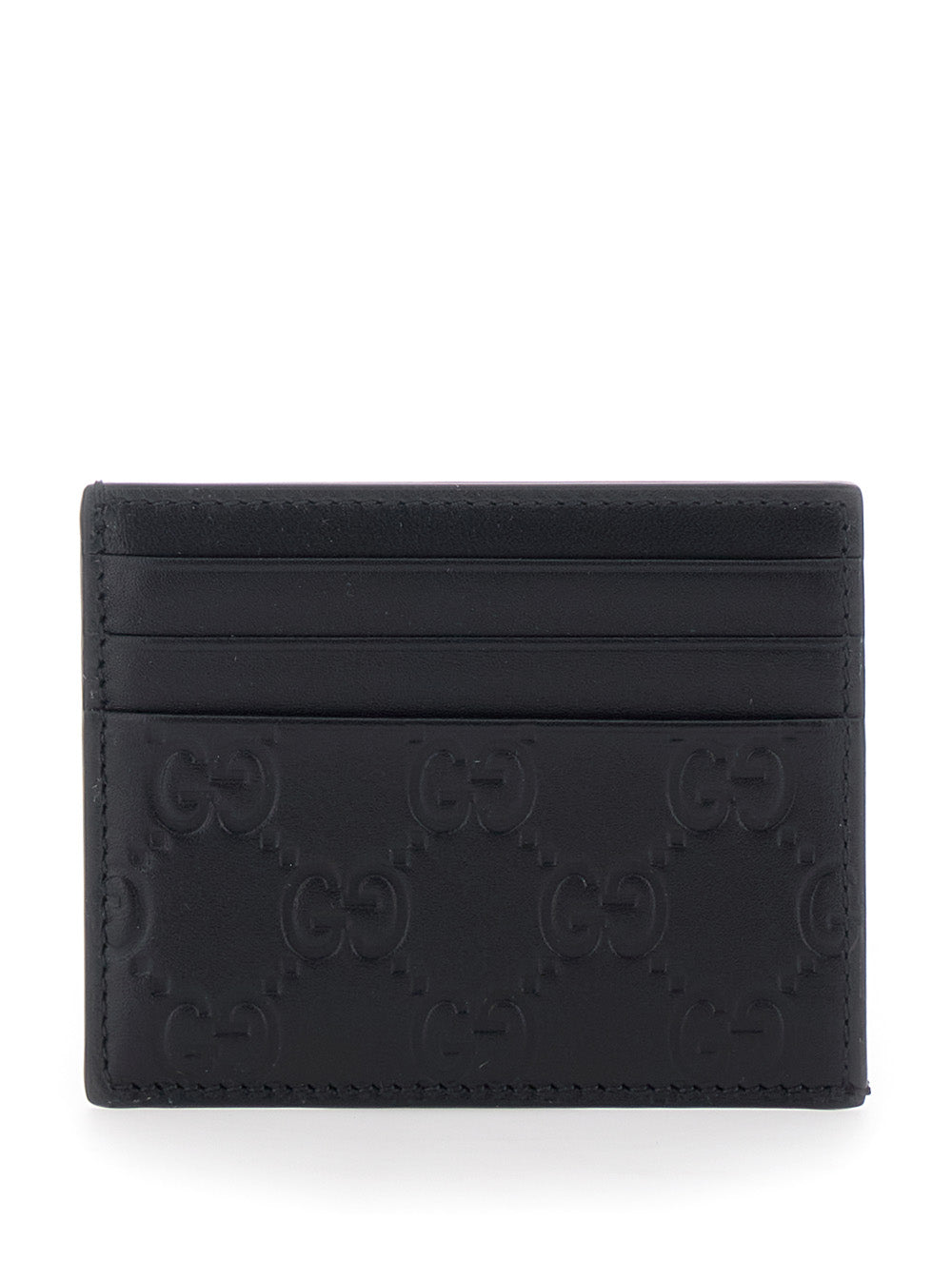 Gucci Men 'Emblem' Black Card Holder With All-Over Embossed Gg Motif In Leather Man GUCCI