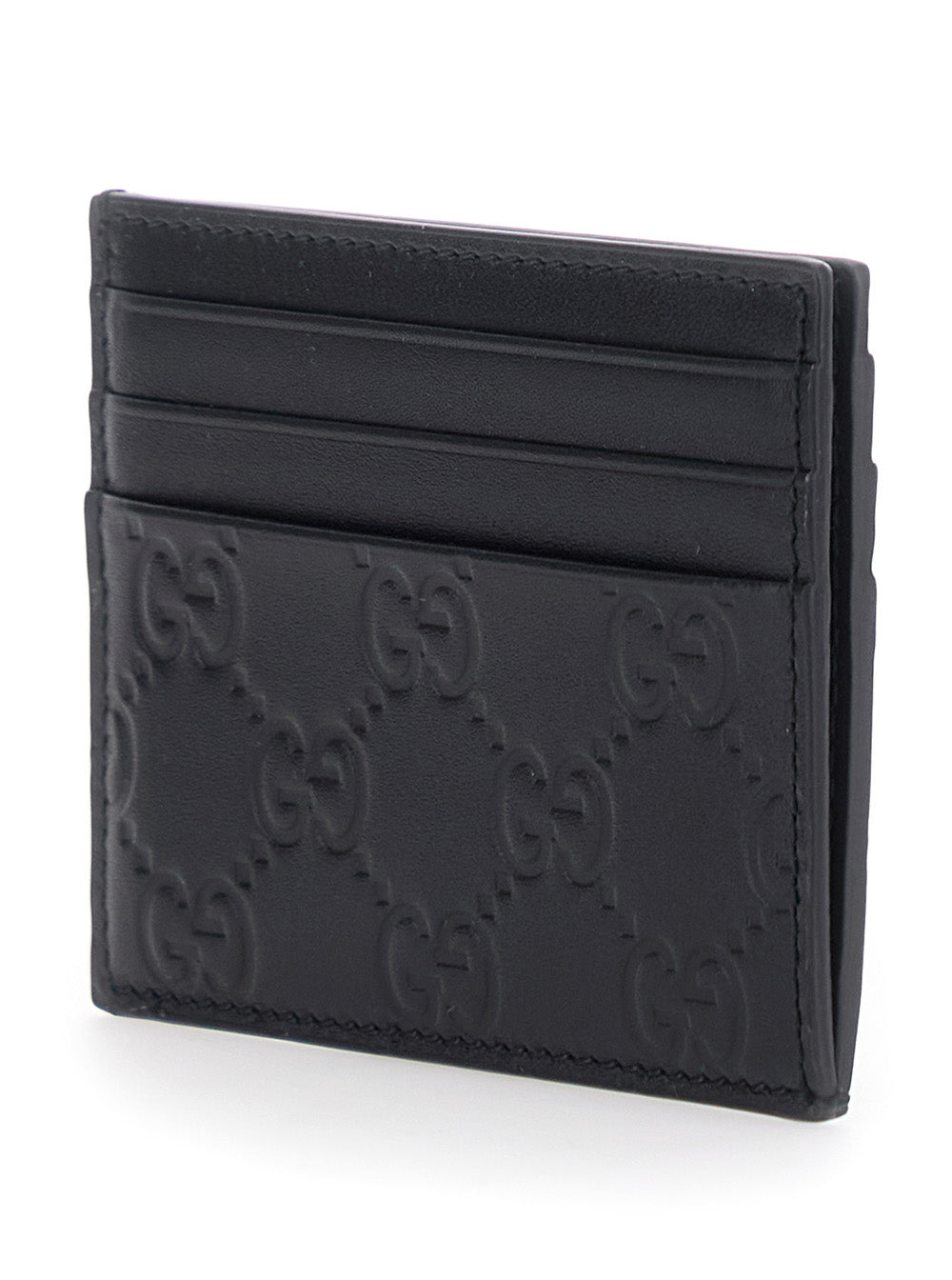 Gucci Men 'Emblem' Black Card Holder With All-Over Embossed Gg Motif In Leather Man GUCCI