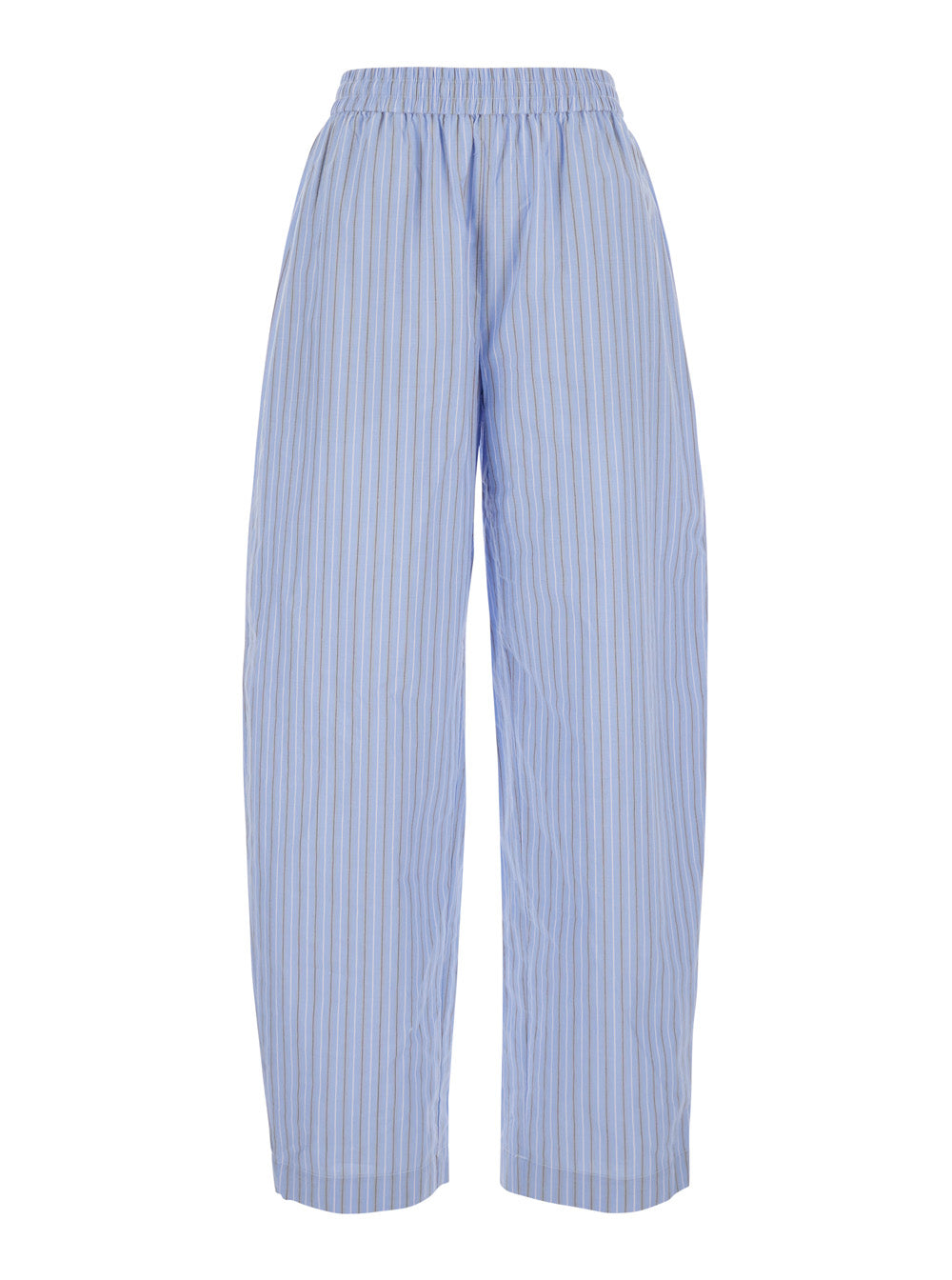 Rotate Women Light Blue Pants Witth Striped Design And Elastic Waist In Cotton Poplin Woman ROTATE