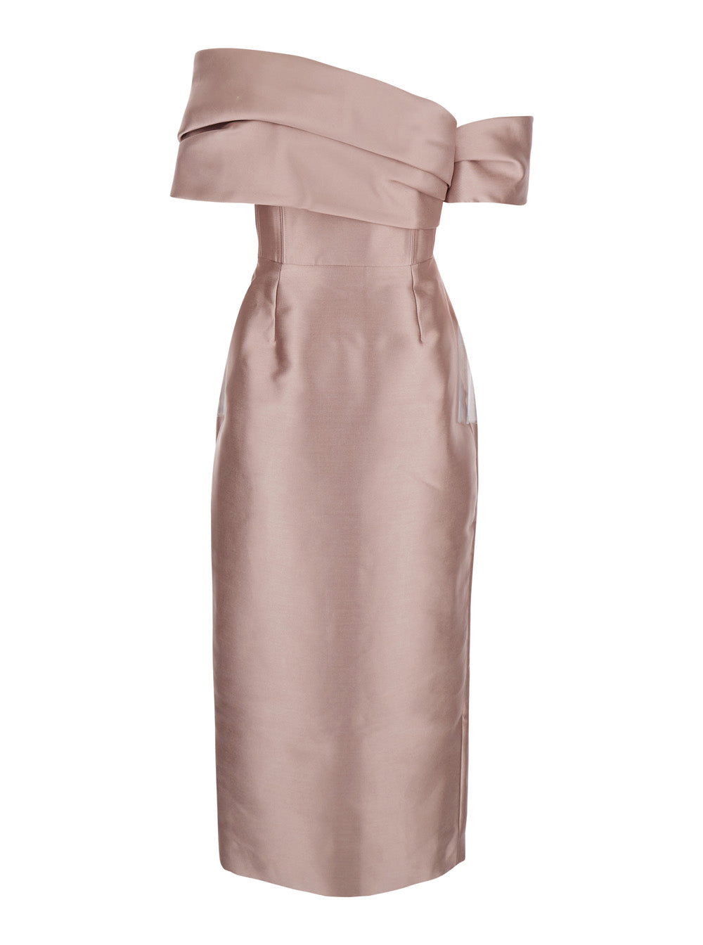 Solace London Women Long Dress 'Mirla' With Off Shoulder Design And Back Vent In Pink Fabric For Women SOLACE LONDON