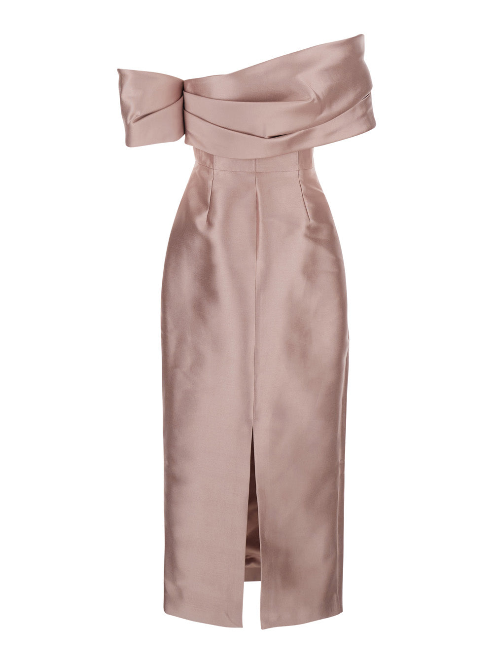 Solace London Women Long Dress 'Mirla' With Off Shoulder Design And Back Vent In Pink Fabric For Women SOLACE LONDON
