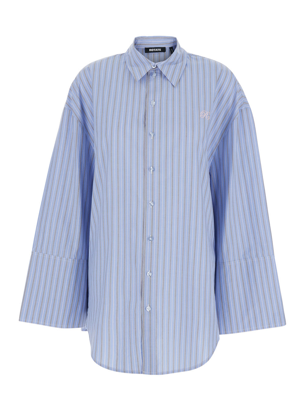 Rotate Women Oversized Shirt With All-Over Stripes Motif And Embroidered Logo On The Front In Light Blue Cotton Poplin For Women
