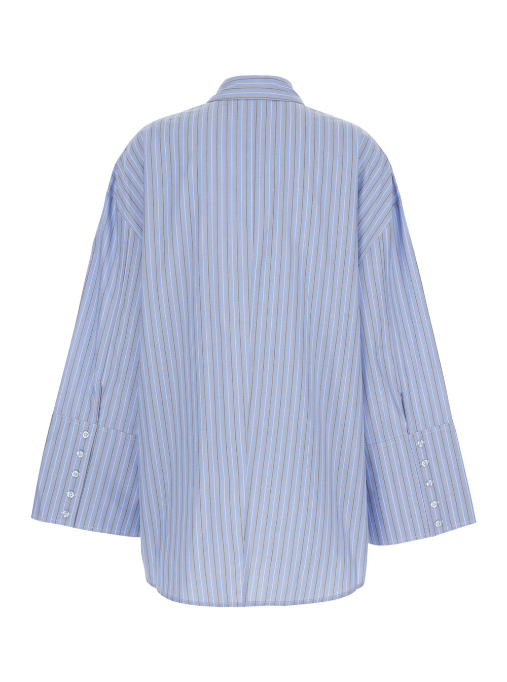 Rotate Women Oversized Shirt With All-Over Stripes Motif And Embroidered Logo On The Front In Light Blue Cotton Poplin For Women