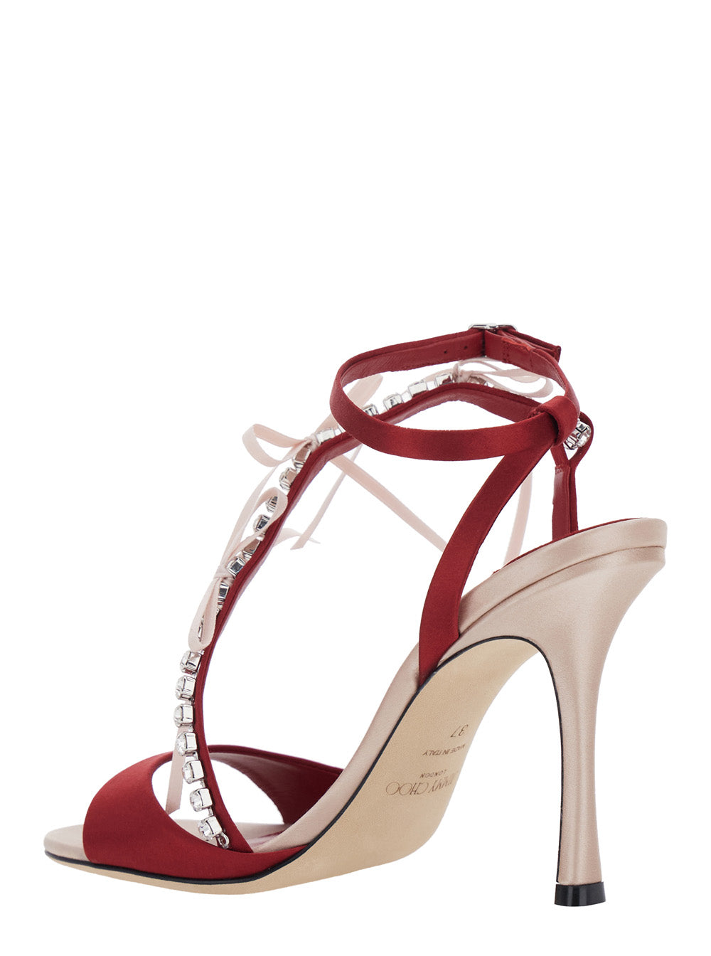 Jimmy Choo Women 'Lula' Red High Heel Sandals With Crystal Decoration In Leather For Women JIMMY CHOO