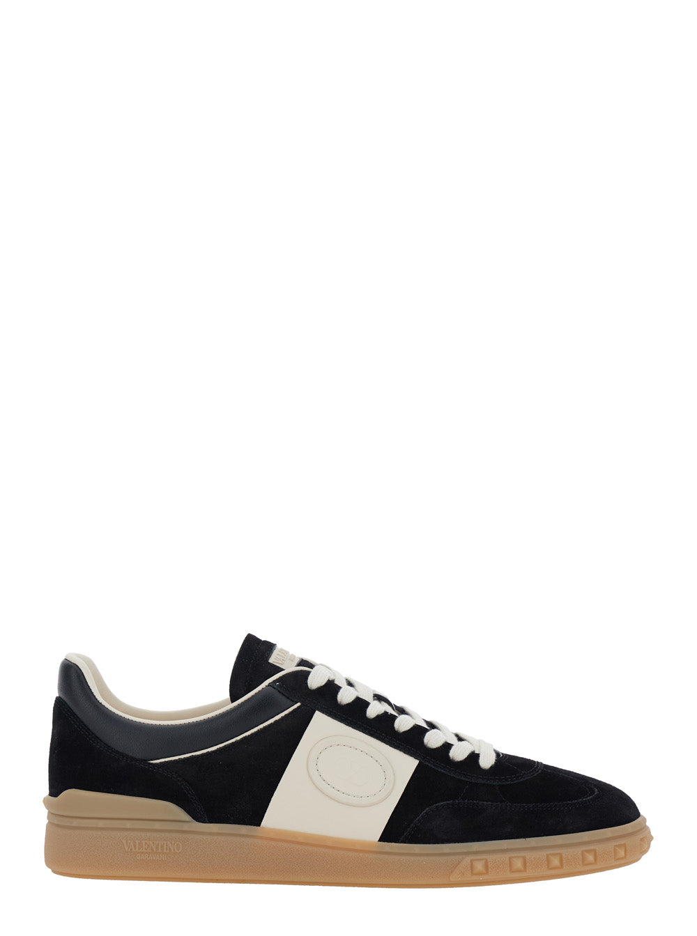 Valentino Garavani Men 'Upvillage' Black Low Top Sneakers With Logo Patch On The Tongue And Rockstud Embellishments On The Sole In Suede Man VALENTINO GARAVANI