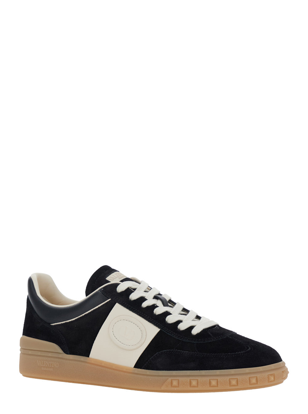 Valentino Garavani Men 'Upvillage' Black Low Top Sneakers With Logo Patch On The Tongue And Rockstud Embellishments On The Sole In Suede Man VALENTINO GARAVANI