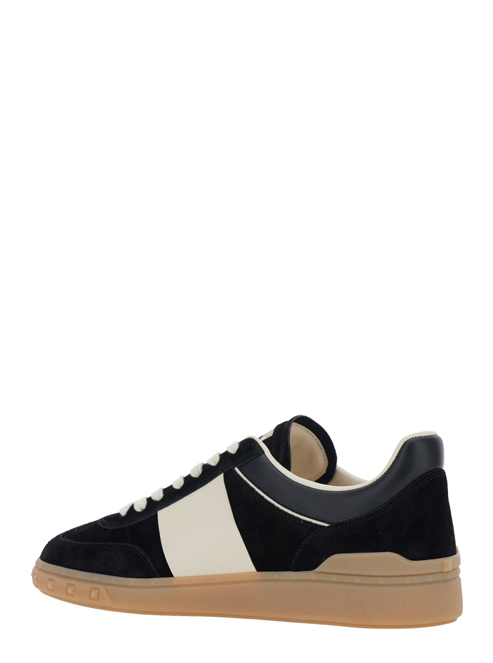 Valentino Garavani Men 'Upvillage' Black Low Top Sneakers With Logo Patch On The Tongue And Rockstud Embellishments On The Sole In Suede Man VALENTINO GARAVANI